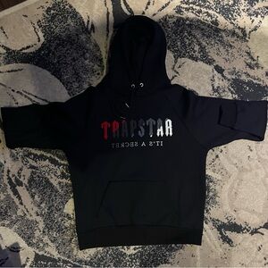 Trapstar Black Hoodie with Red and Gray Accents